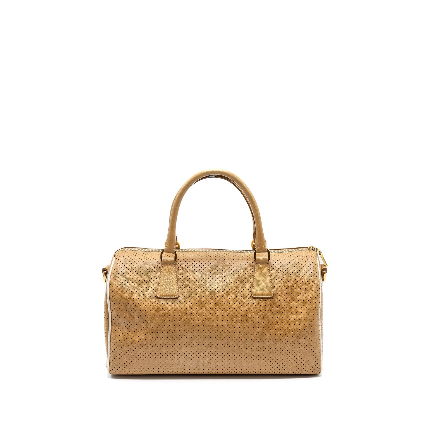 Prada Boston Tote Purse Calfskin Handbag Leather Beige Tote Bag