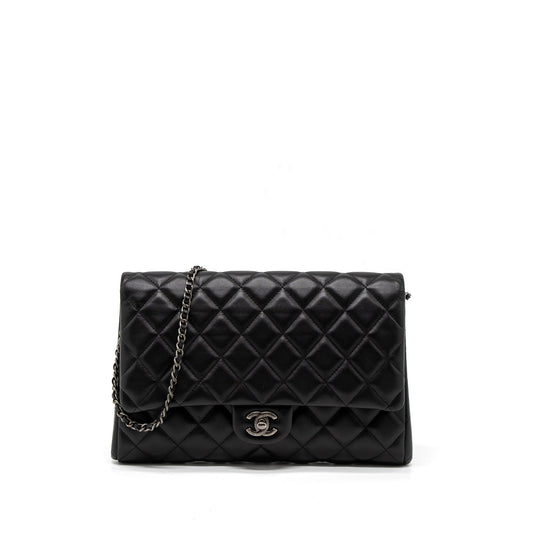 Chanel Timeless Lambskin Ruthenium Hardware Black Clutch Bag