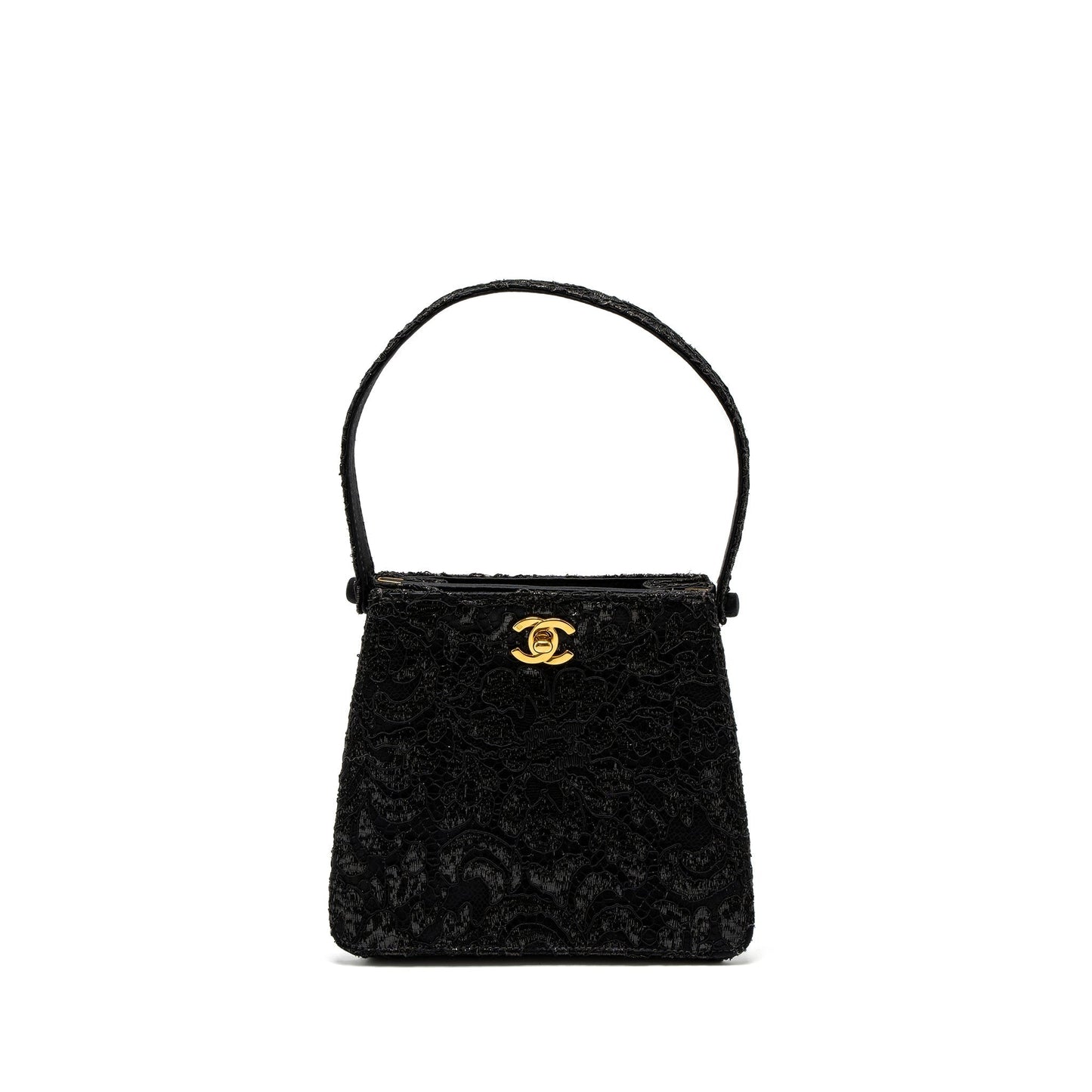 Chanel Double Sided Tumlock Laced Satin GHW Black Handbag