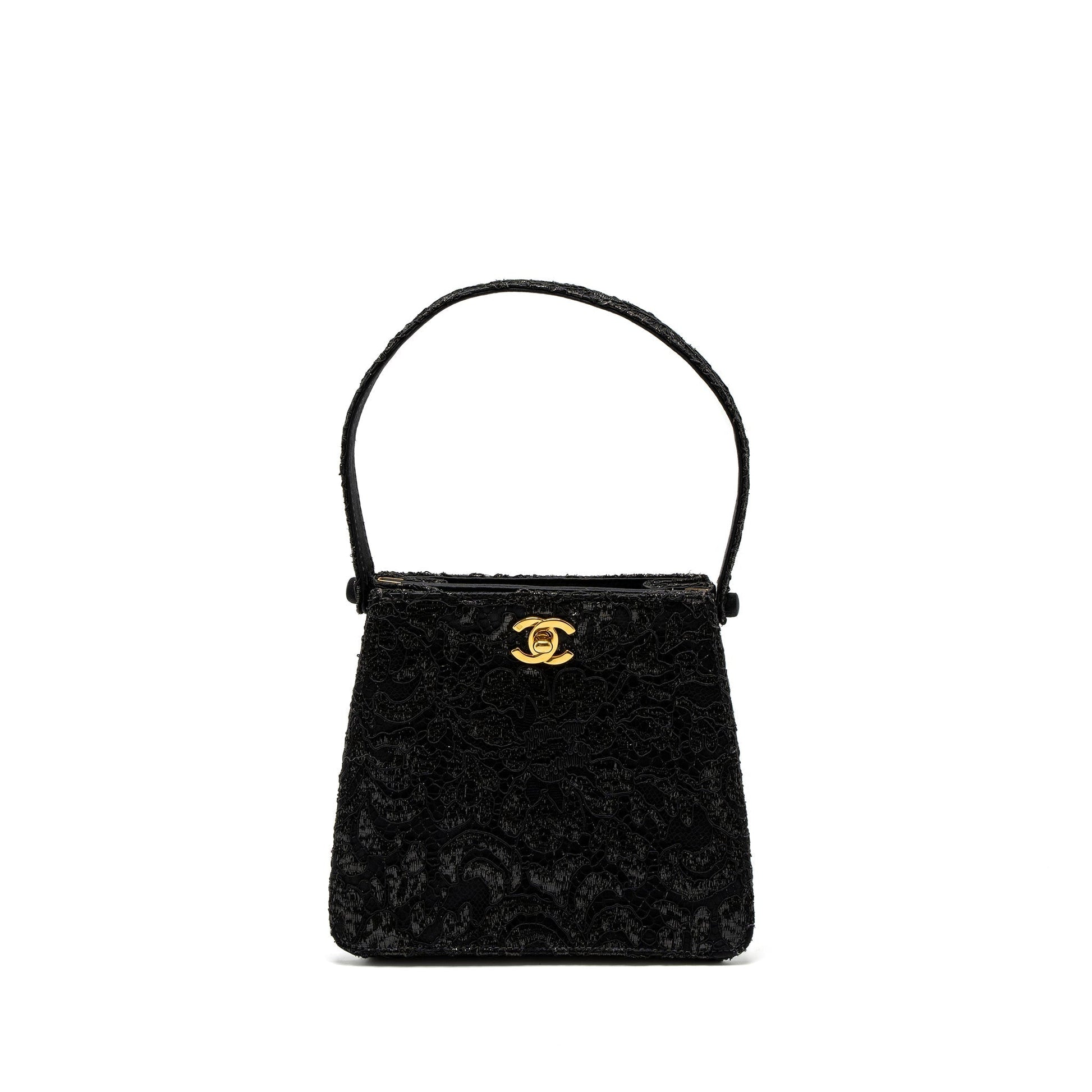 Chanel Double Sided Tumlock Laced Satin GHW Black Handbag
