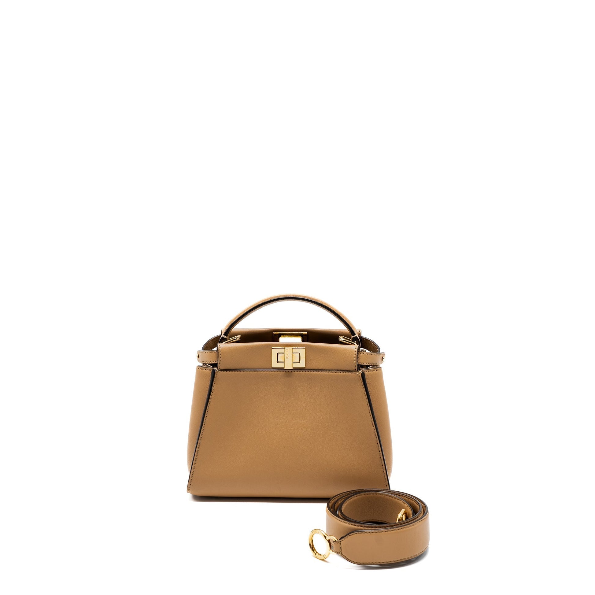 Fendi Peekaboo Calfskin Handbag Beige Mini Travel Bag 2