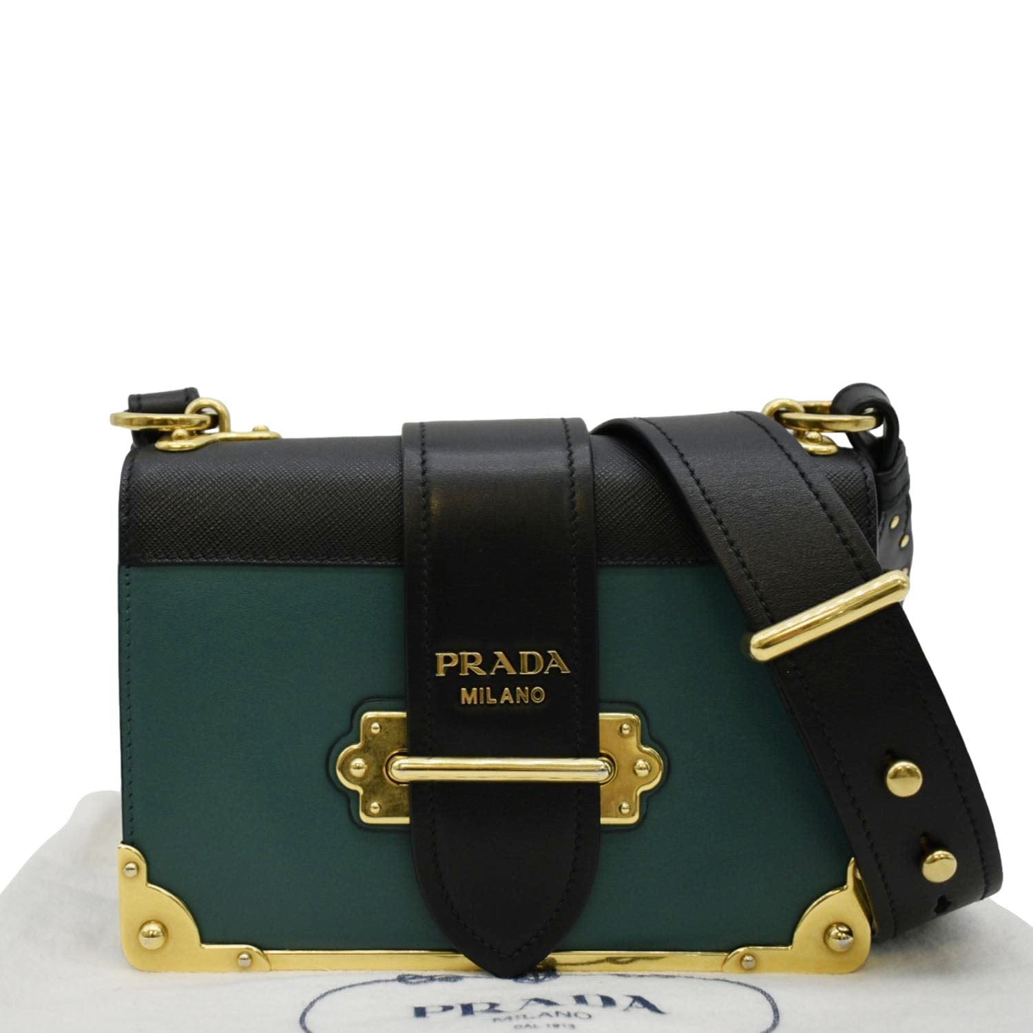 Prada Cahier Swarovski Crystals Shoulder Bag Leather Green