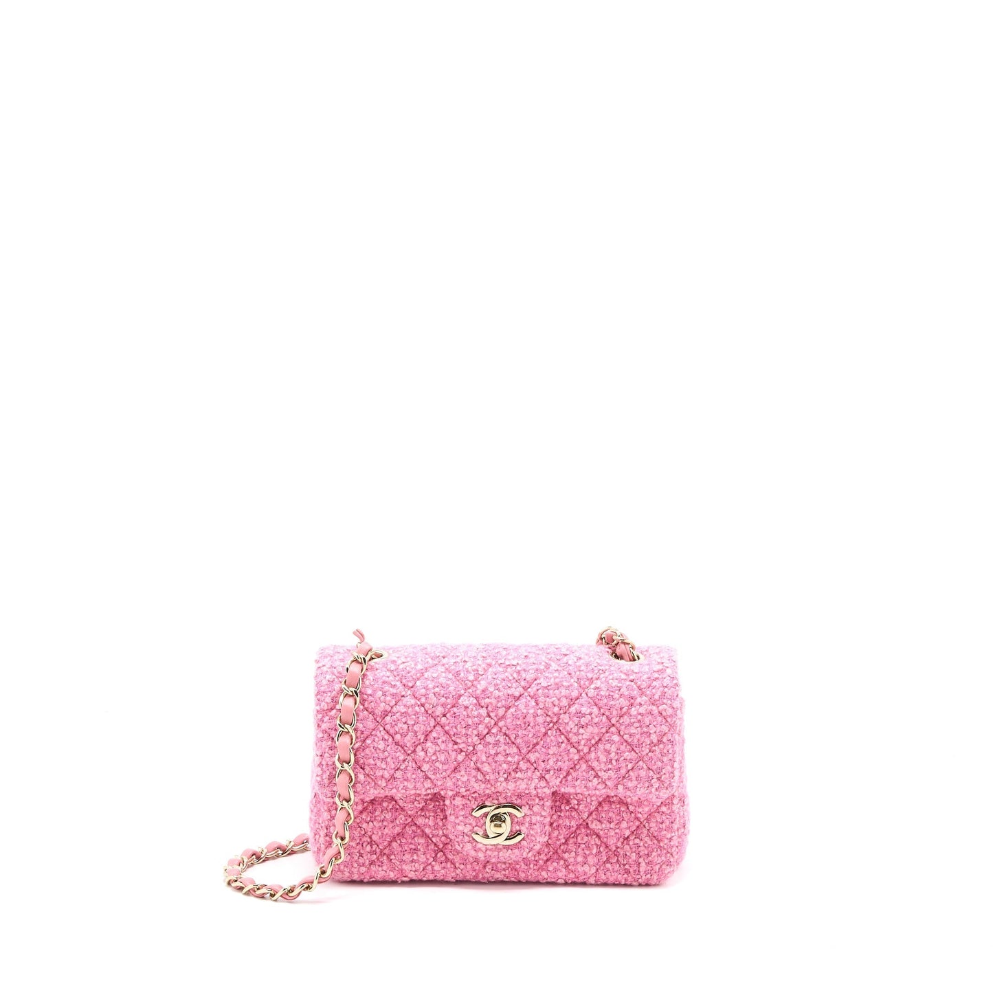 Chanel Rectangular Flap Tweed LGHW Microchip Pink Shoulder Bag