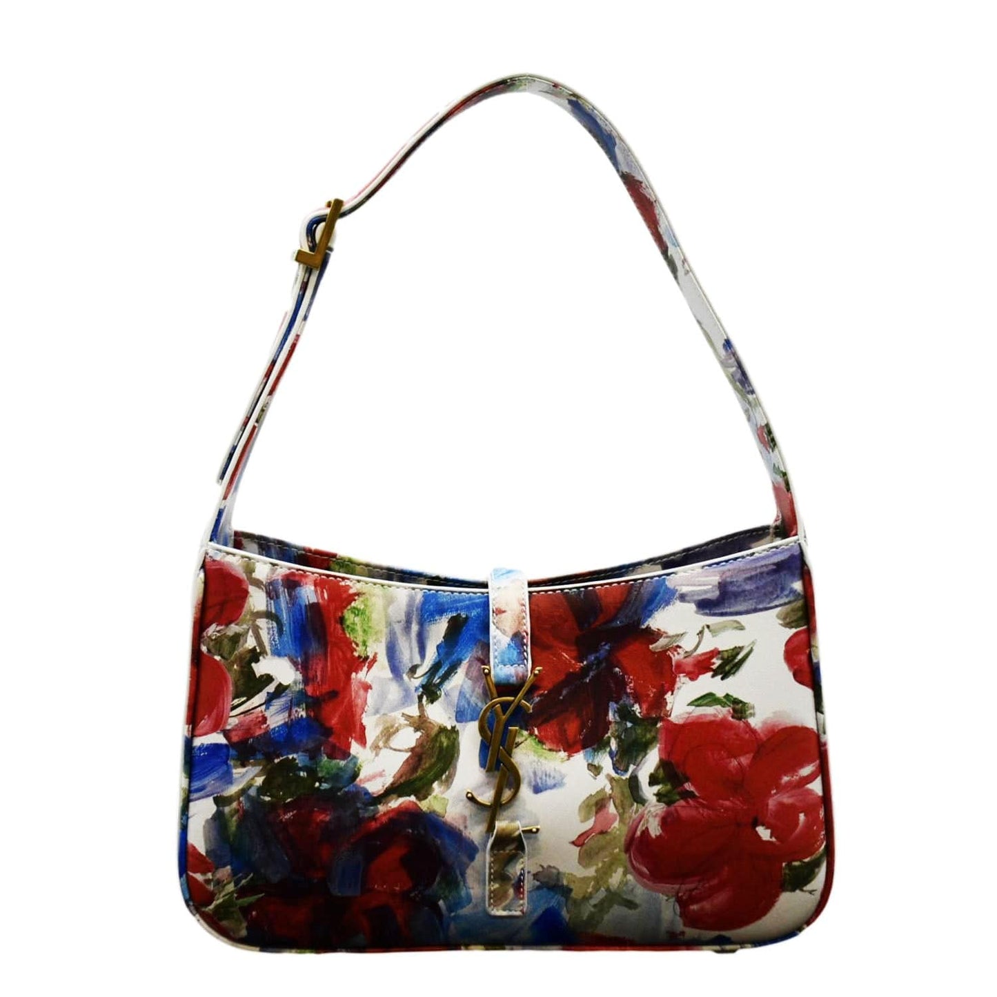 YSL Saint Laurent Saint Le Floral Printed Hobo Bag Leather White Shoulder Bag
