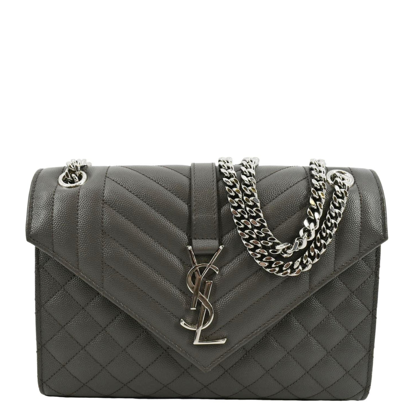 YSL Saint Laurent Yves Envelope Mix Matelass Crossbody Bag Grey Leather Gray Medium