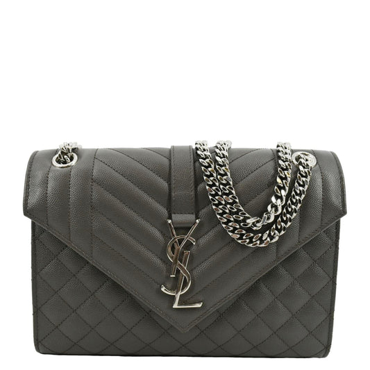 YSL Saint Laurent Saint Envelope Mix Matelassé Crossbody Bag Grey Leather Medium