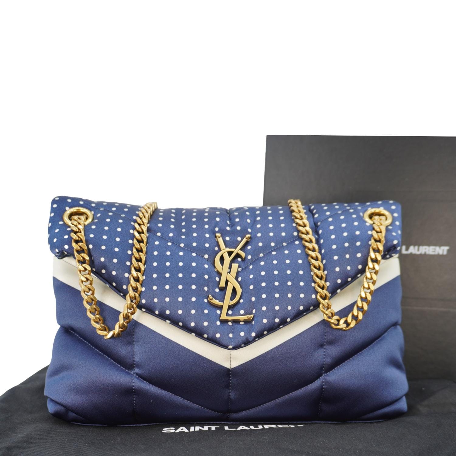 YSL Saint Laurent Yves Loulou Puffer Polka Dots Crossbody Bag Canvas Blue