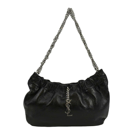 YSL Saint Laurent Saint Pac Pac Ruched Hobo Bag Leather Black Shoulder Bag