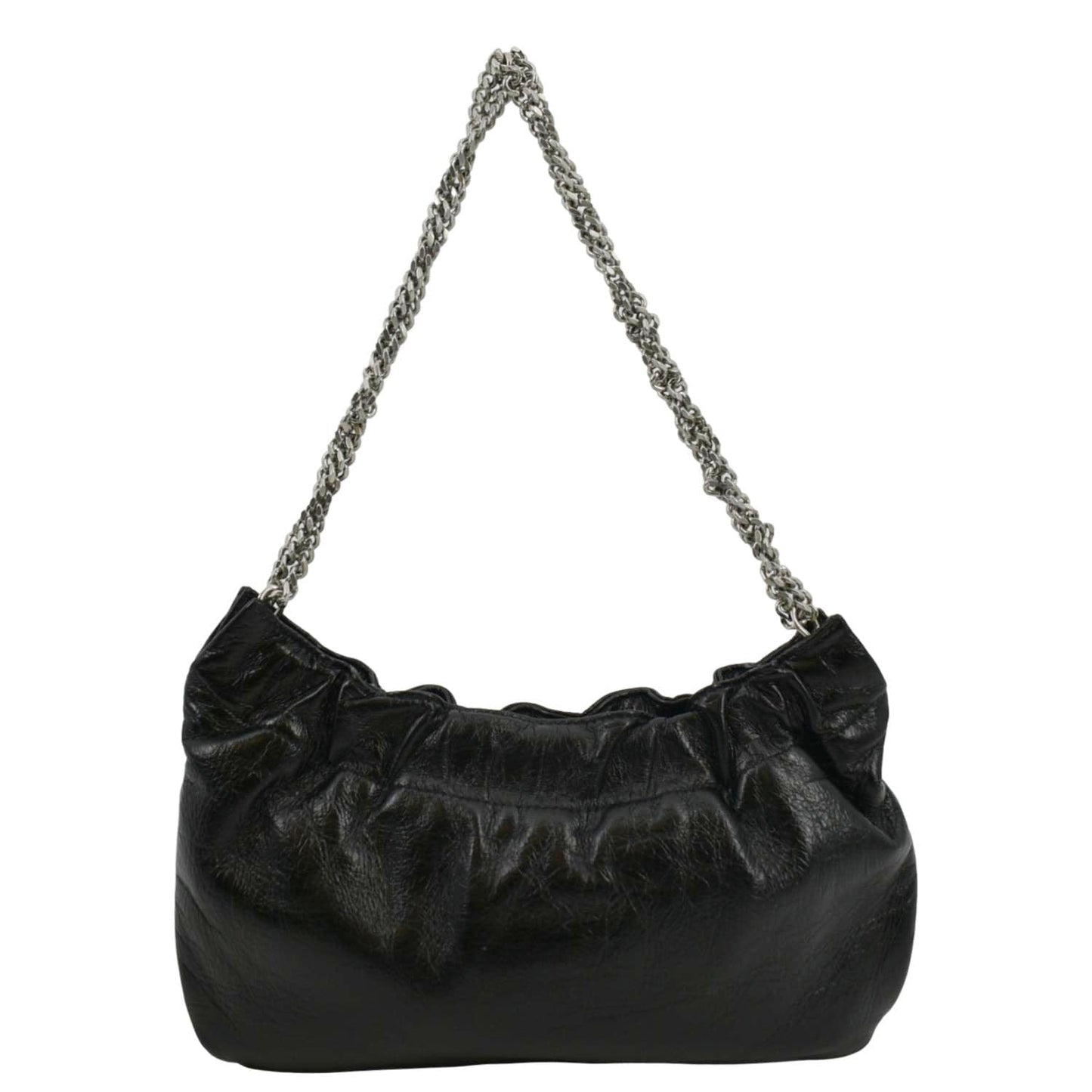 YSL Saint Laurent Yves Pac Pac Ruched Hobo Bag Leather Black