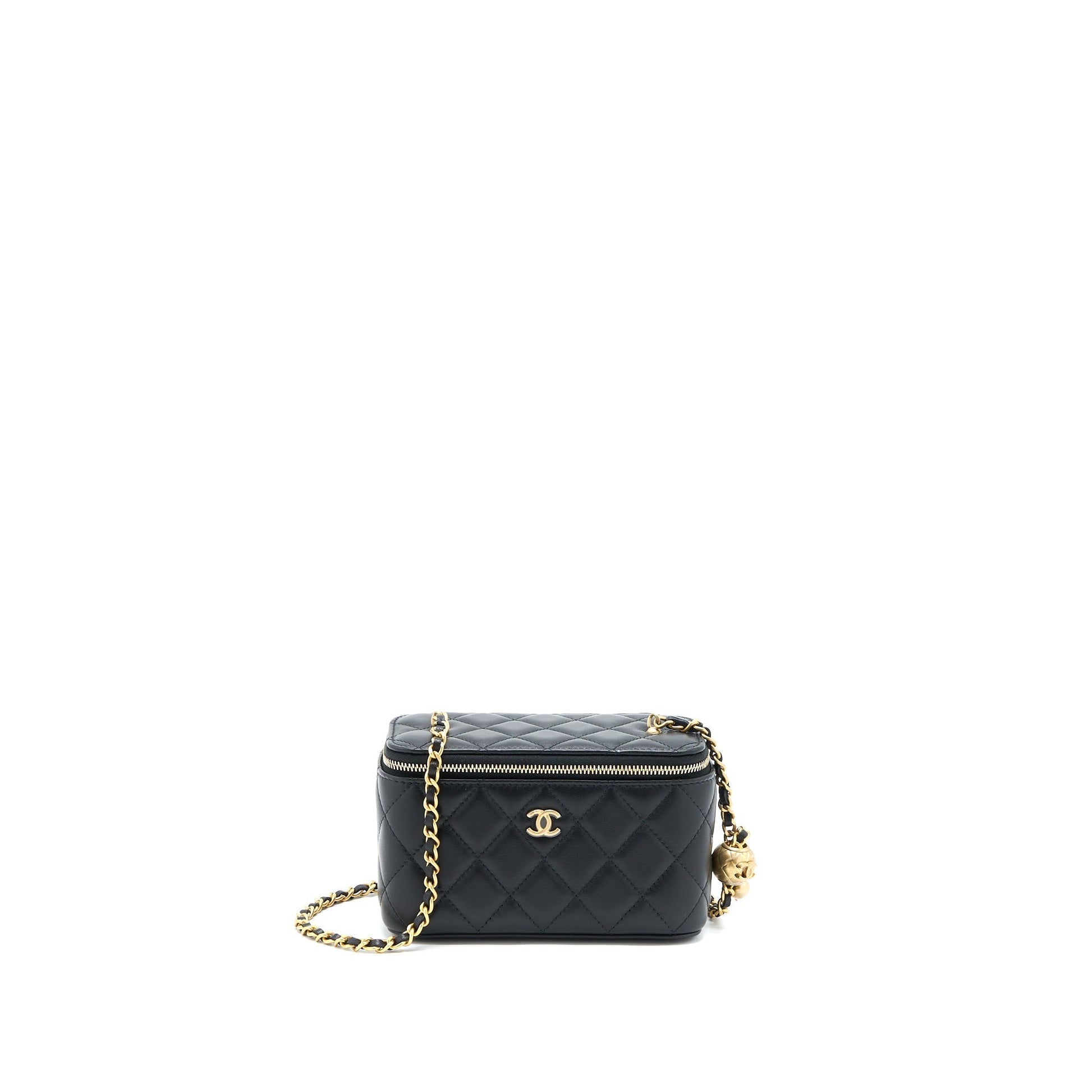 Chanel 22A Pearl Crush Long Vanity Lambskin Black Handbag Ghw 1