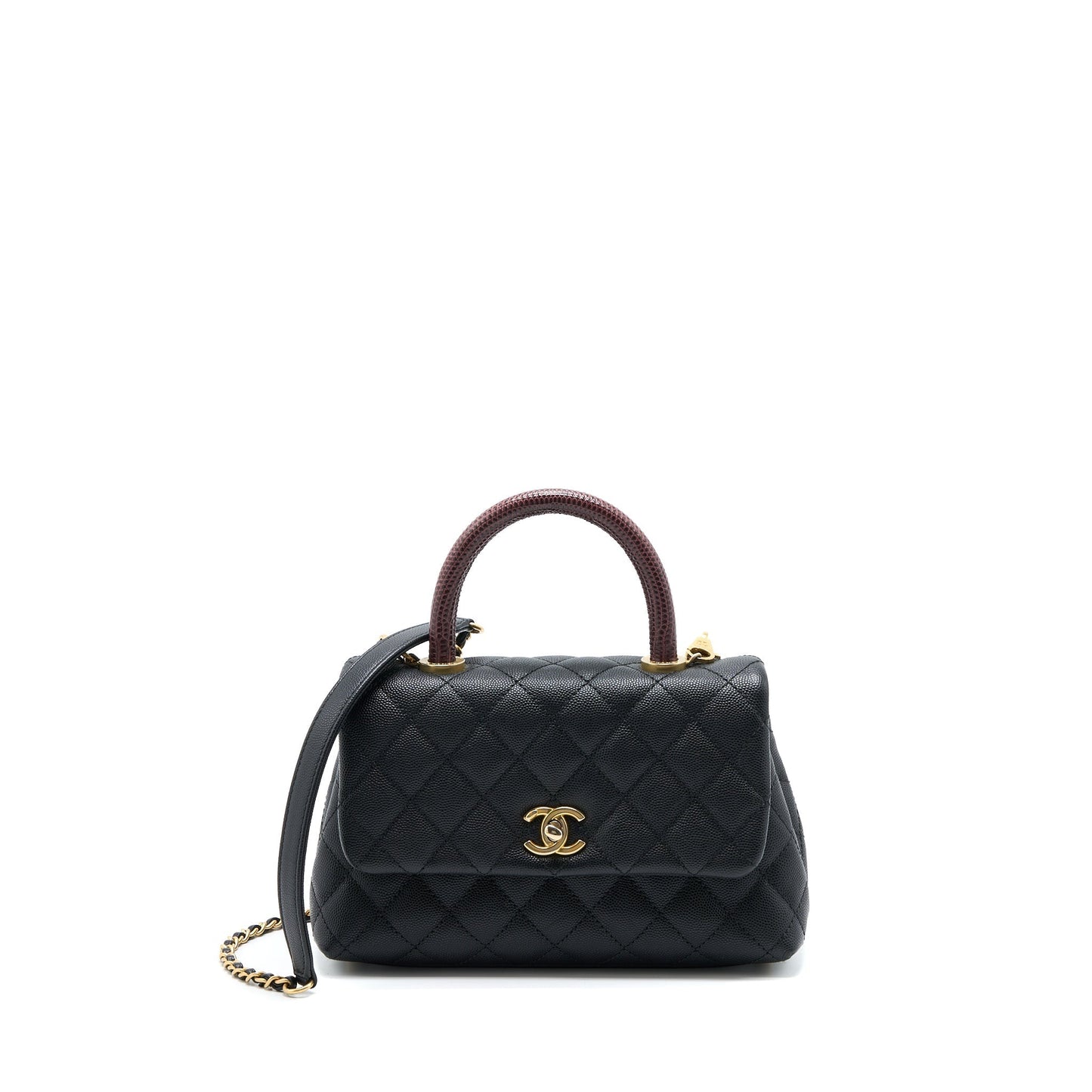Chanel Coco Handle Caviar Lizard Handle GHW Black Small Handbag