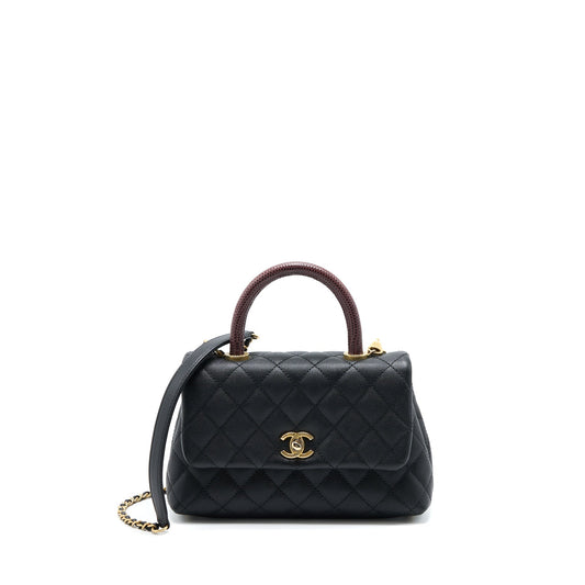Chanel Coco Handle Caviar Lizard Handle GHW Black Small Handbag