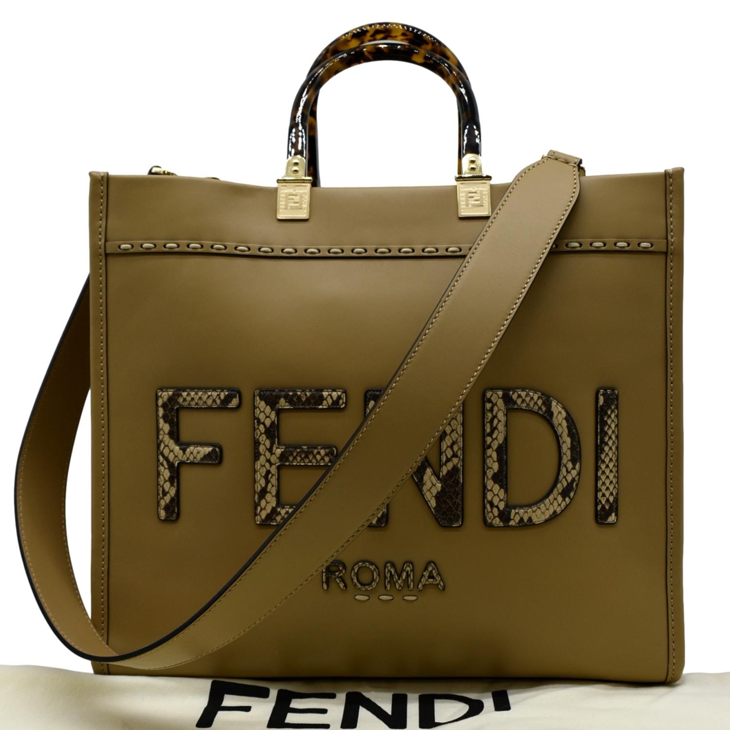 Fendi Sunshine Plexiglass Shopper Tote Bag Leather Tan