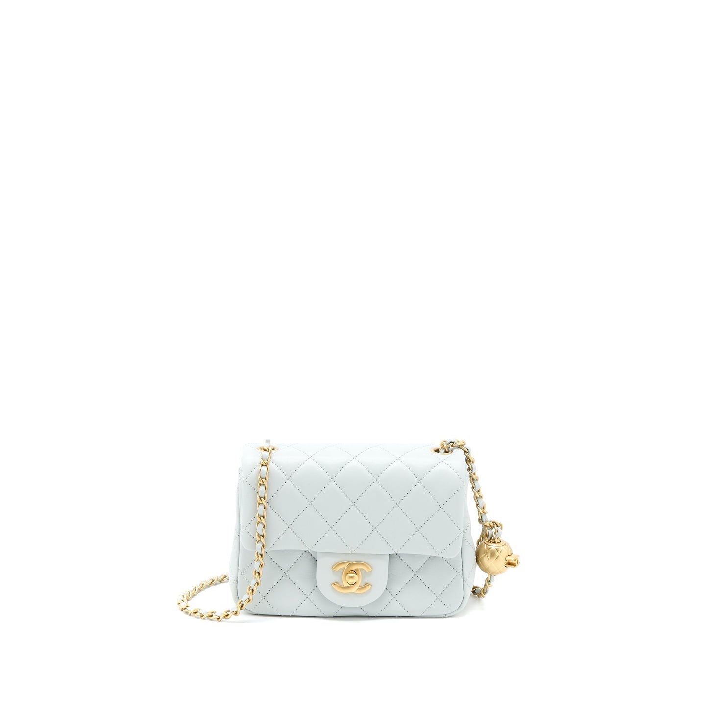 Chanel 23C Pearl Crush Square Lambskin Light Grey Mini Bag