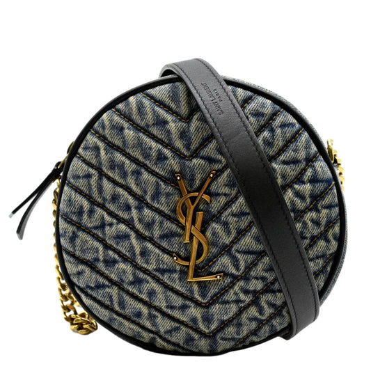 YSL Saint Laurent Saint Vinyle Round Camera Crossbody Bag Denim Black