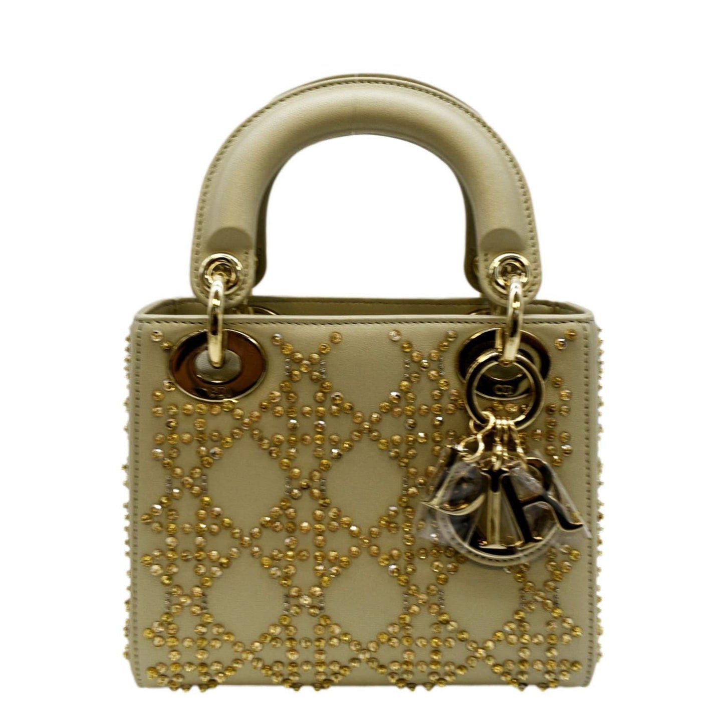 Dior Lady Lambskin Shoulder Bag Platinum Metallic Leather Mini