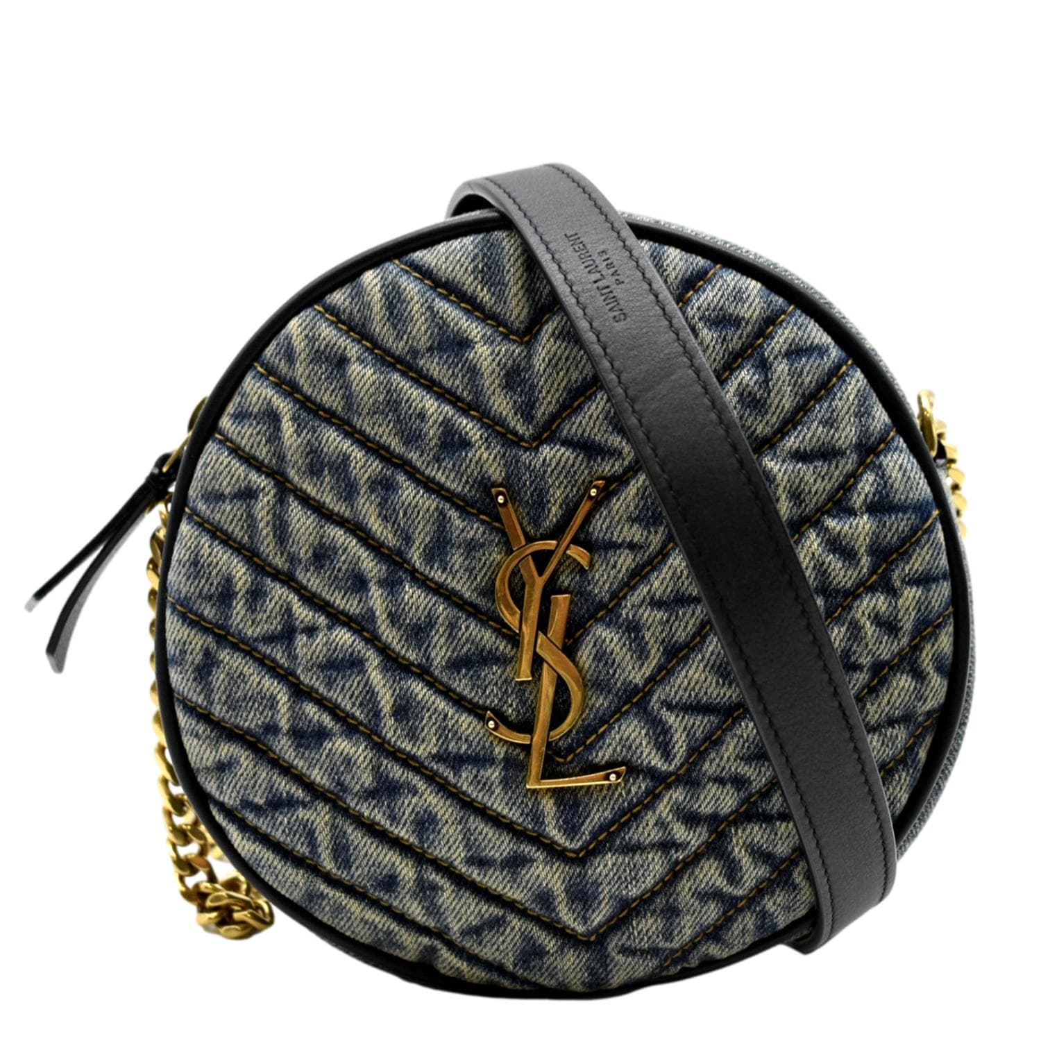 YSL Saint Laurent Yves Vinyle Round Camera Crossbody Bag Denim Black