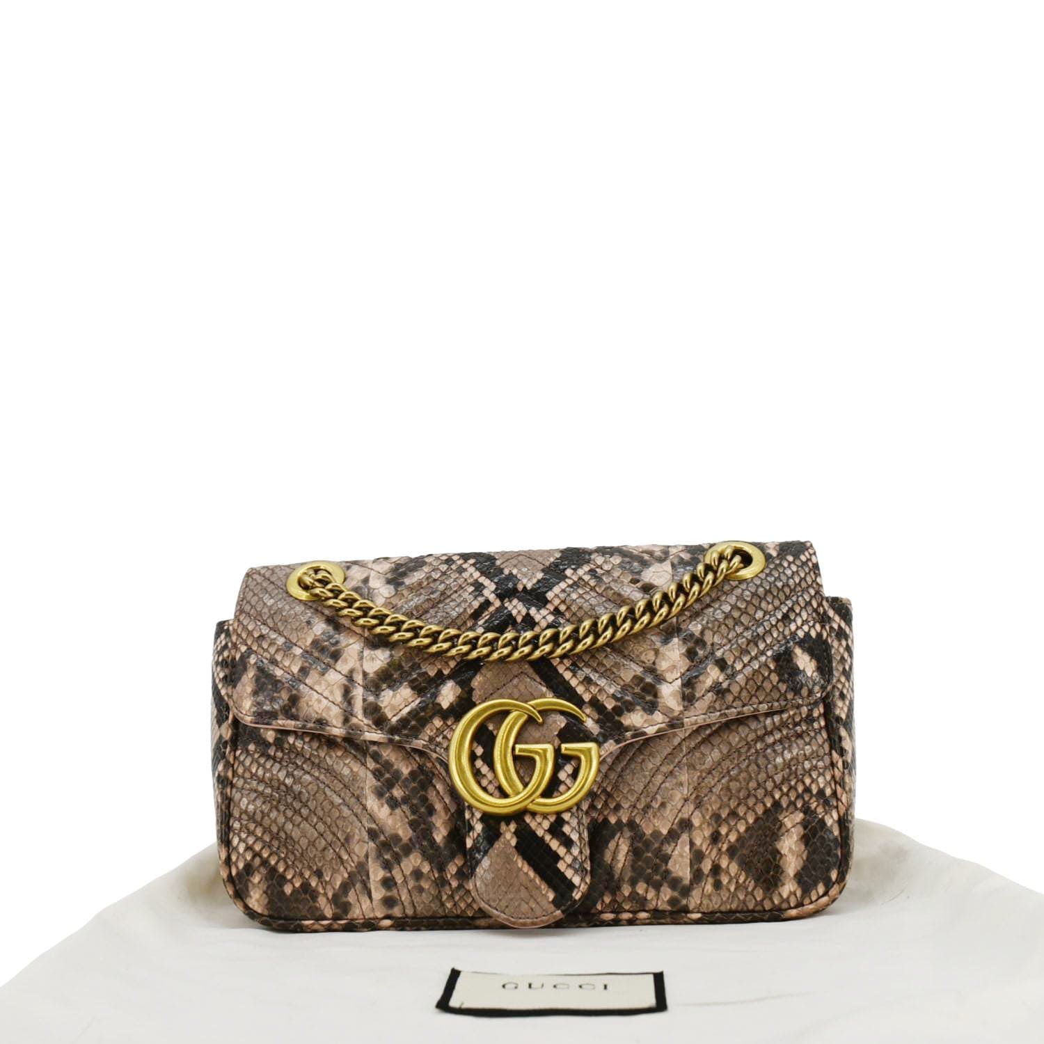 Gucci Marmont Snake Print Crossbody Bag Leather Brown