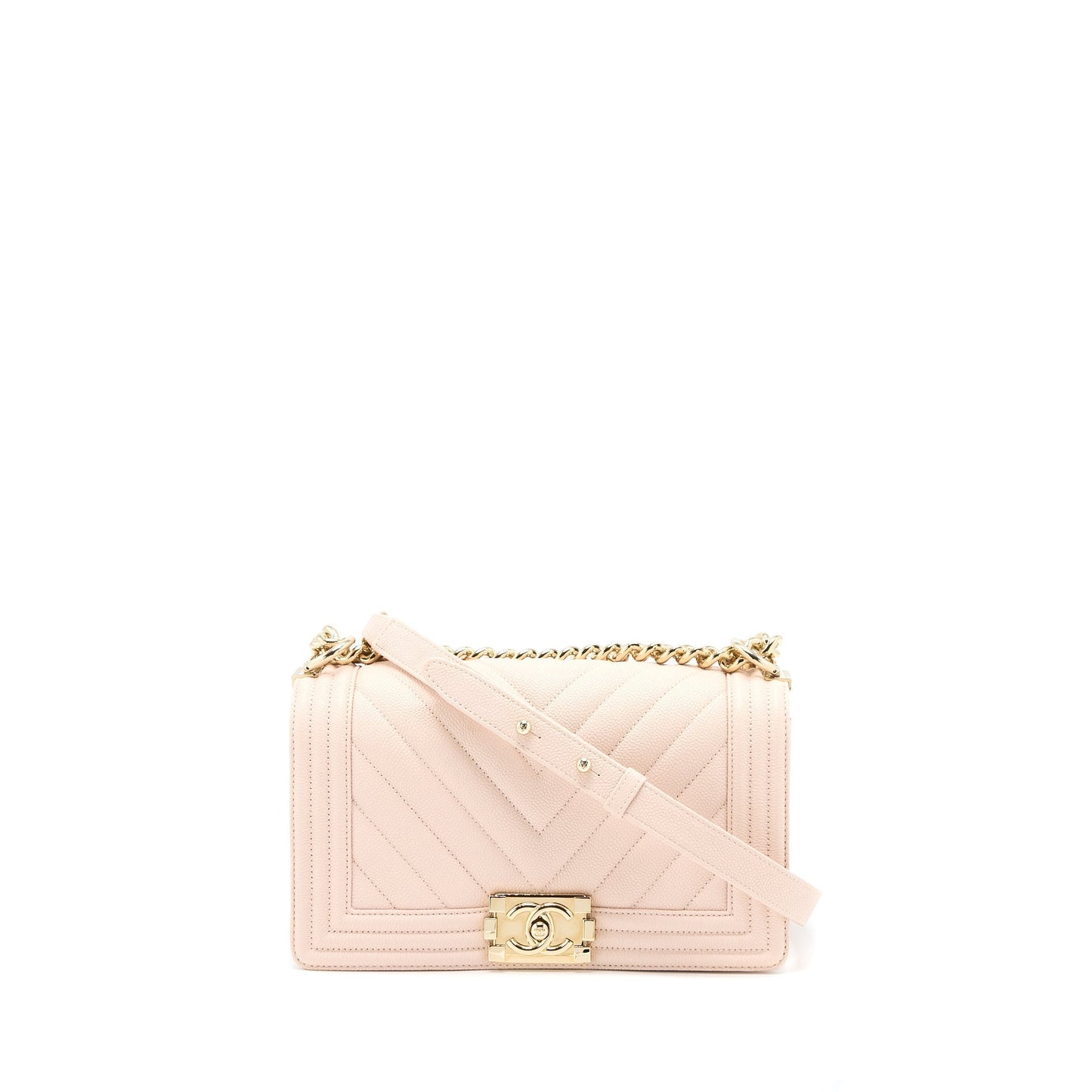 Chanel Boy Chevron Caviar Light LGHW Pink Handbag