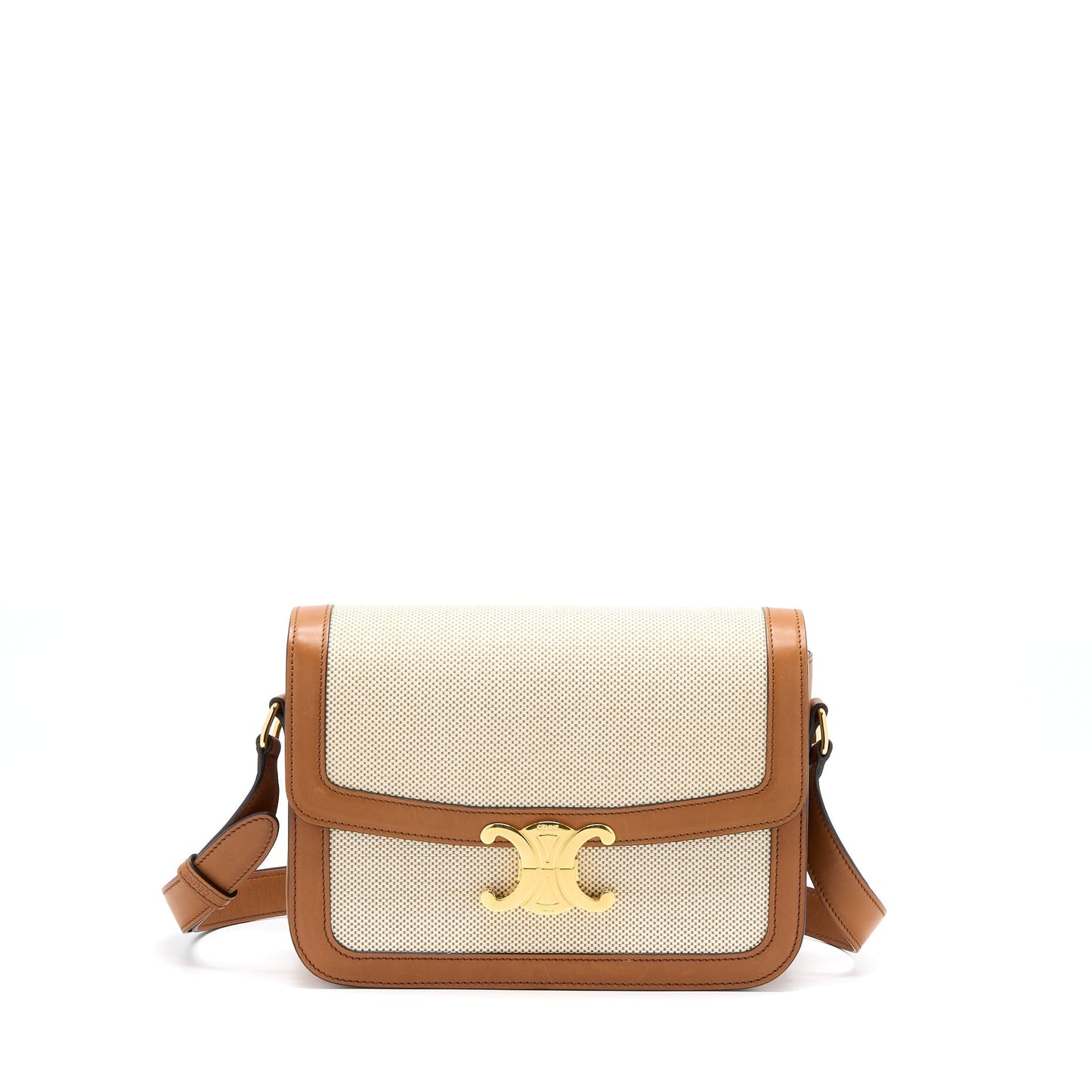 Celine Triomphe Purse In Textile Natural Calfskin Handbag Medium Travel Bag