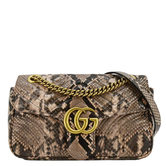 Gucci Marmont Snake Print Crossbody Bag Leather Brown