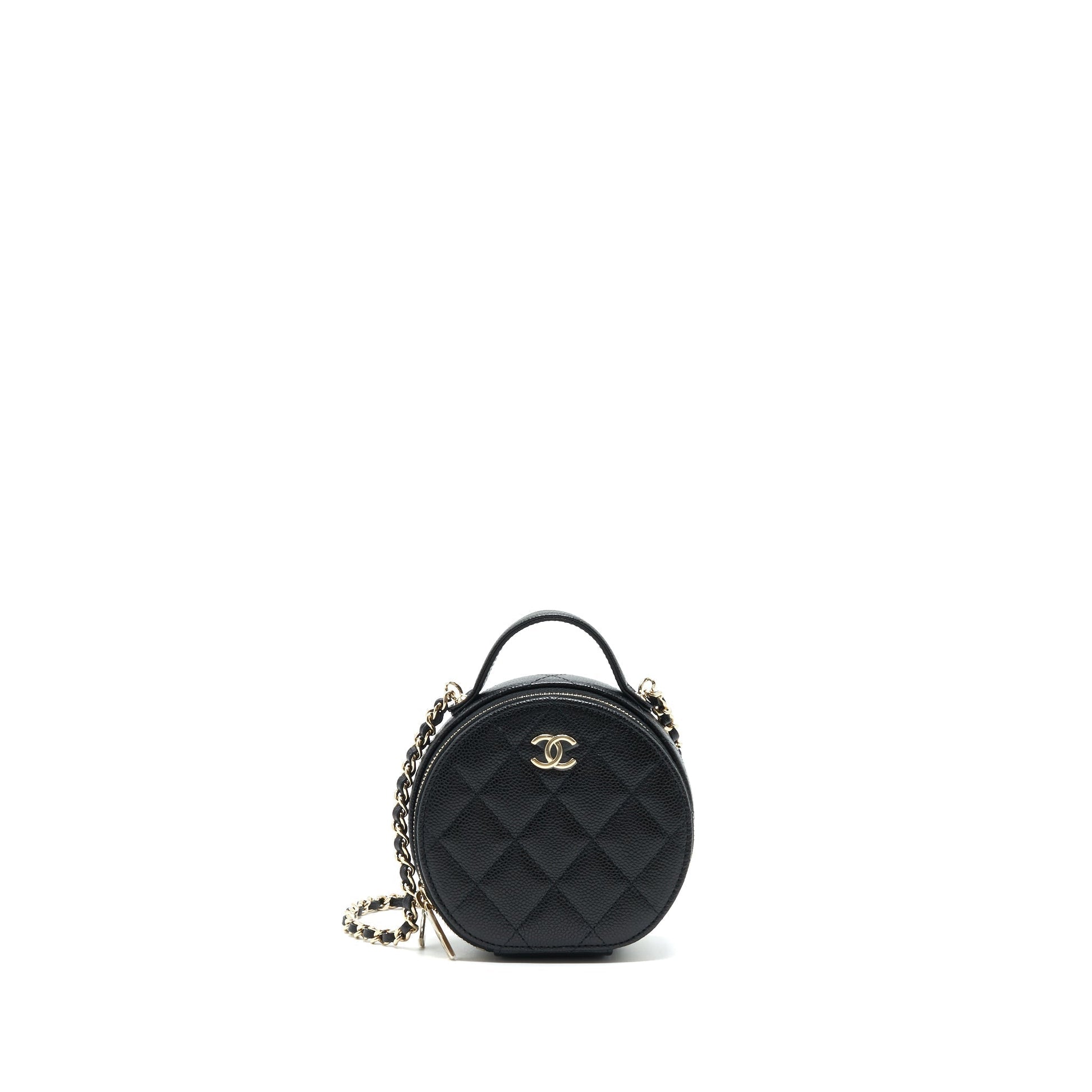 Chanel 22C Top Handle Round Vanity Caviar Black Handbag