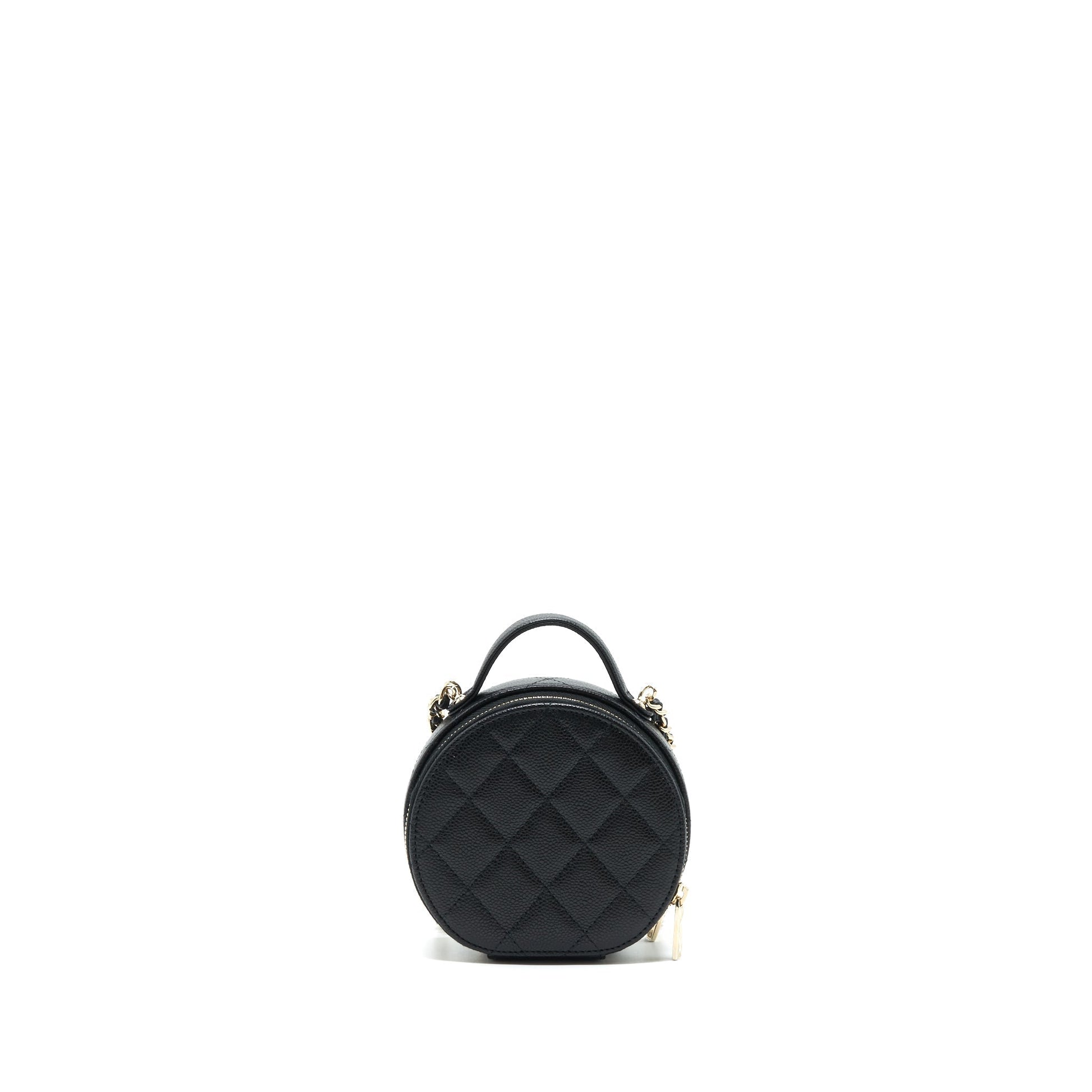 Chanel 22C Top Handle Round Vanity Caviar Black Handbag Lghw 1