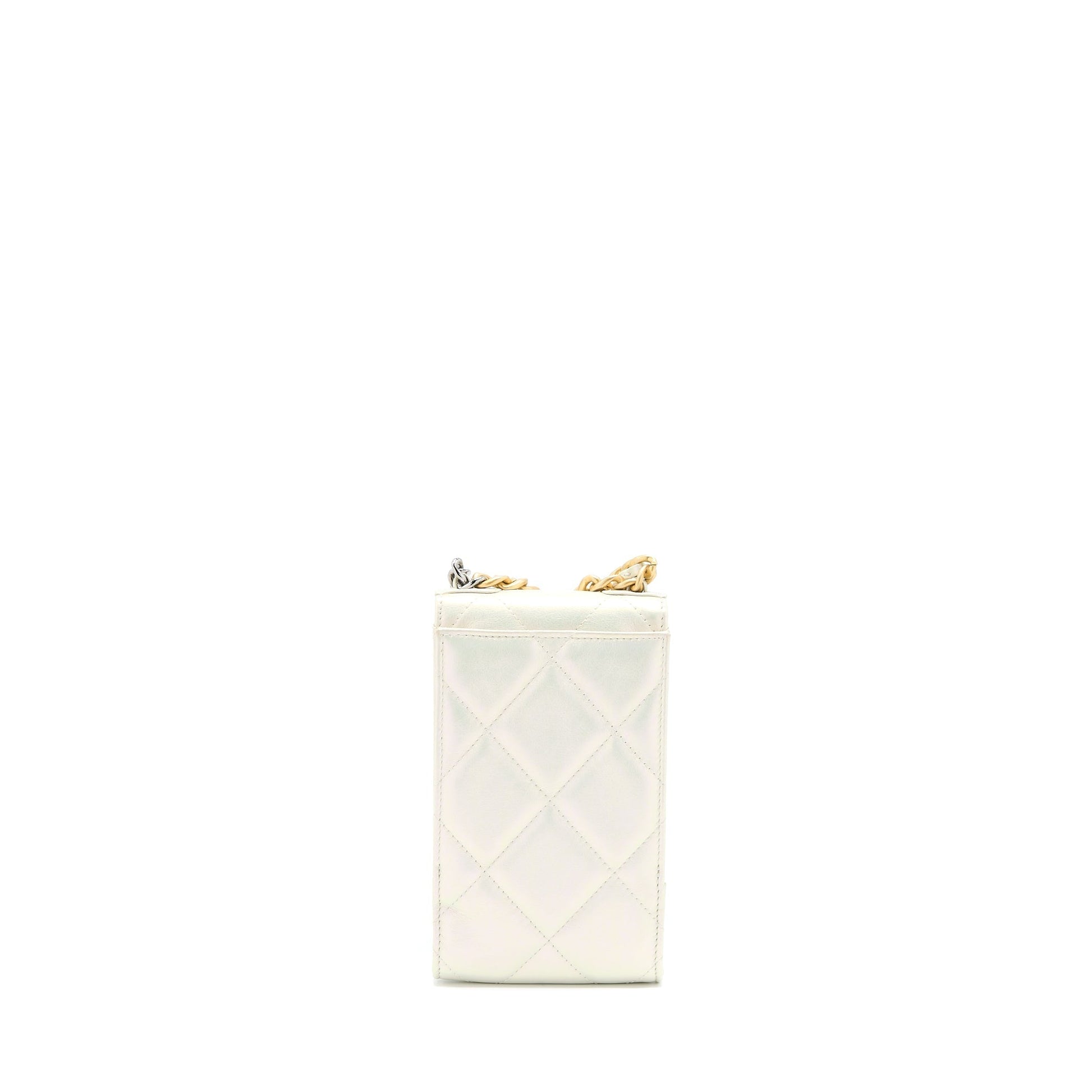 Chanel 19 Phone Iridescent GHW White Handbag