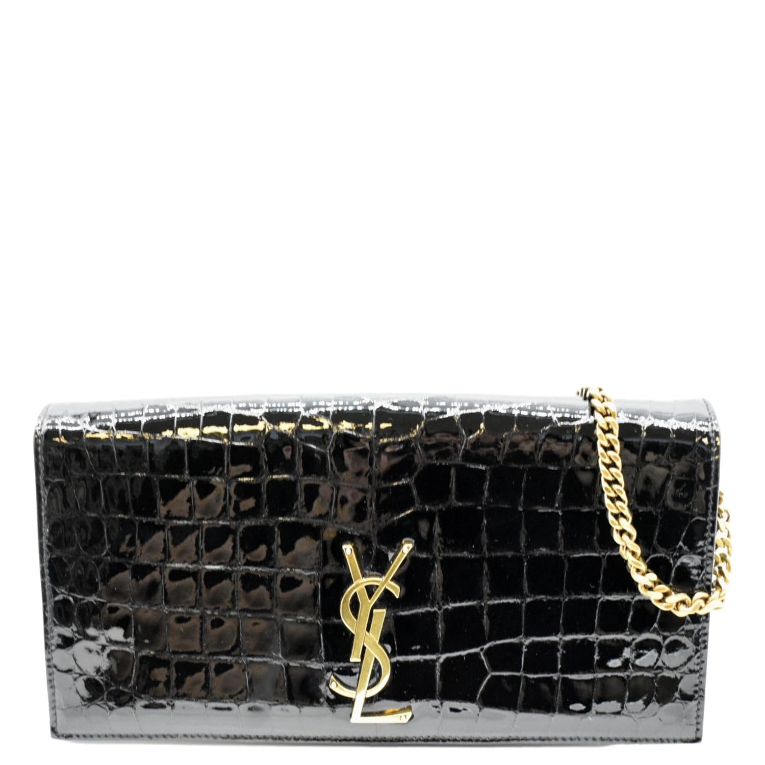 YSL Saint Laurent Saint Kate Embossed Alligator Shoulder Bag Leather Black