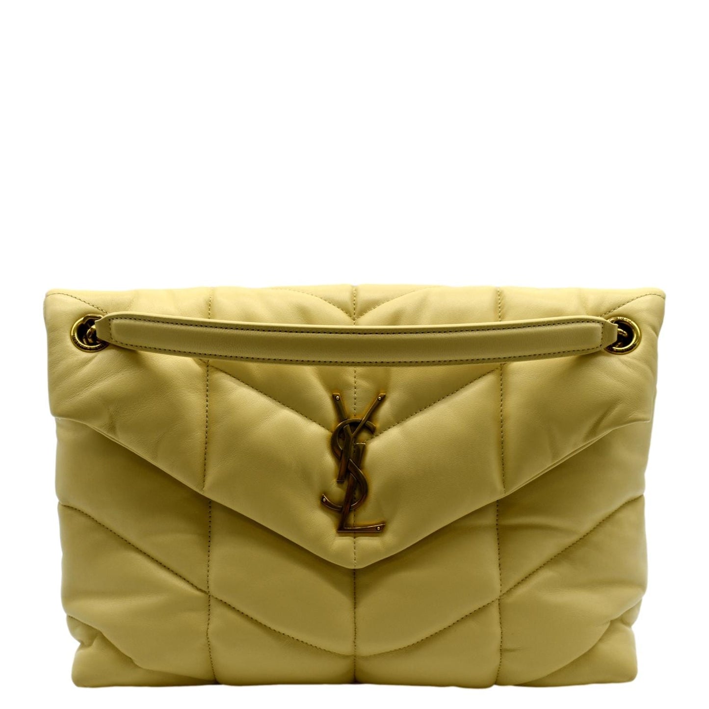 YSL Saint Laurent Yves Loulou Puffer Crossbody Bag Light Creme Leather Quilted