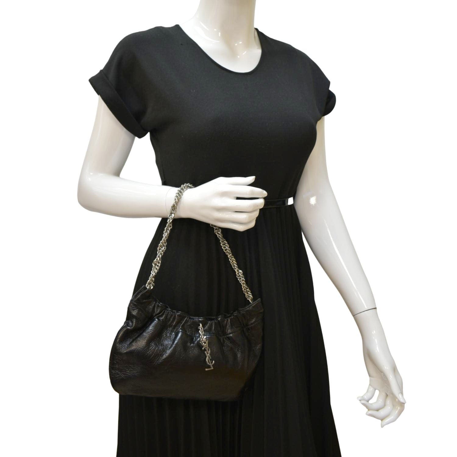 YSL Saint Laurent Saint Pac Pac Ruched Hobo Bag Leather Black Shoulder Bag