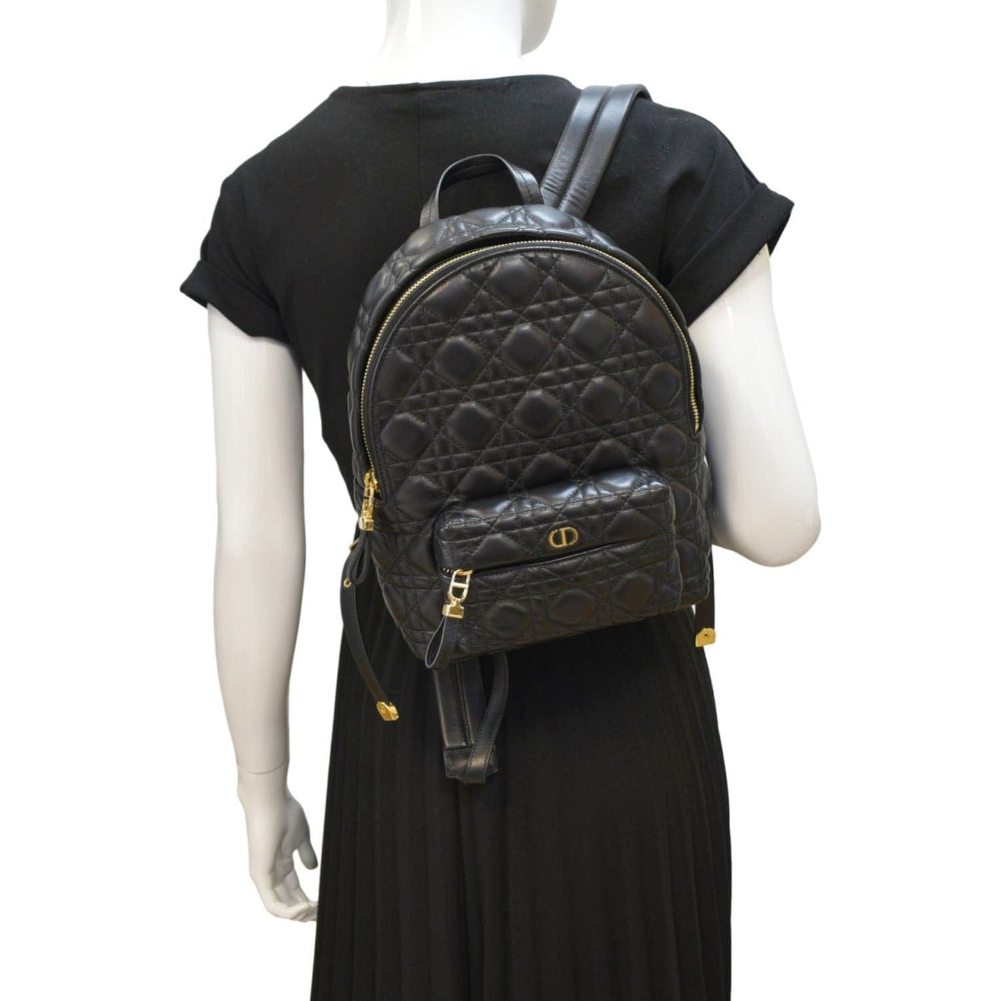 Dior Cannage Backpack Leather Quilted Black