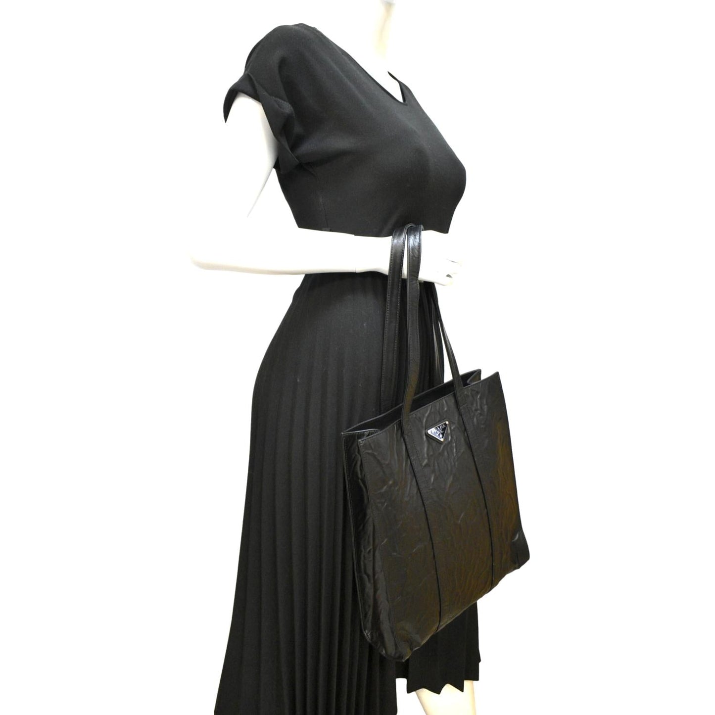 Prada Antique Nappa Tote Leather Black Small Tote Bag
