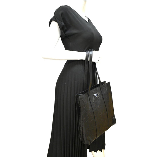 Prada Antique Nappa Tote Leather Black Small Tote Bag