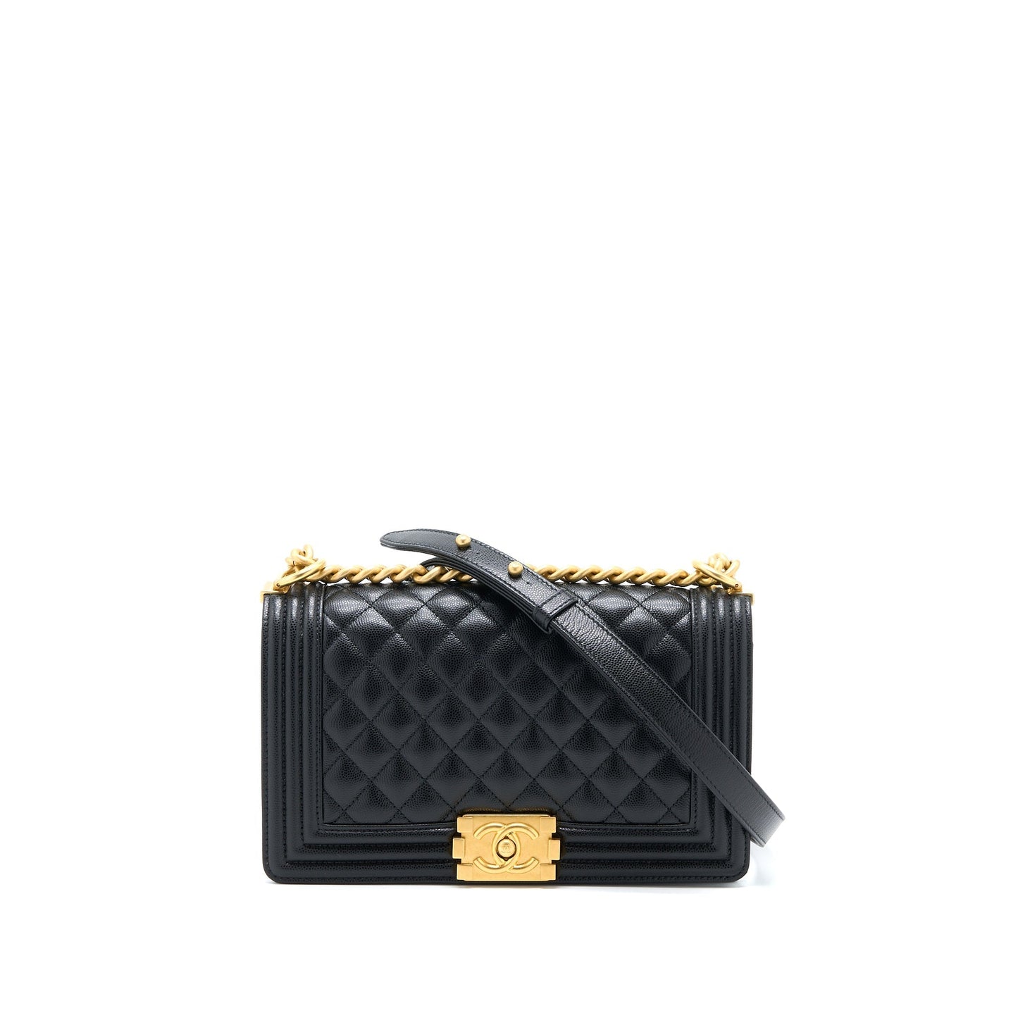 Chanel Boy Caviar Brushed GHW Microchip Black Handbag Ghw Microchip