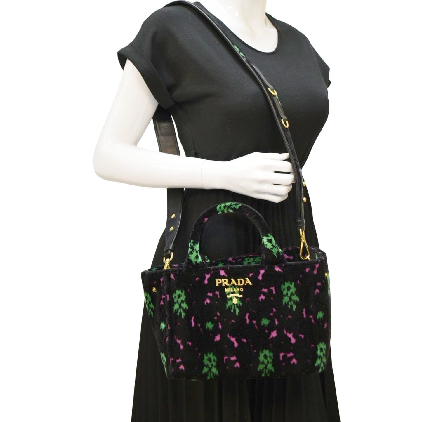 Top Handle Velvet Shoulder Bag Black Small