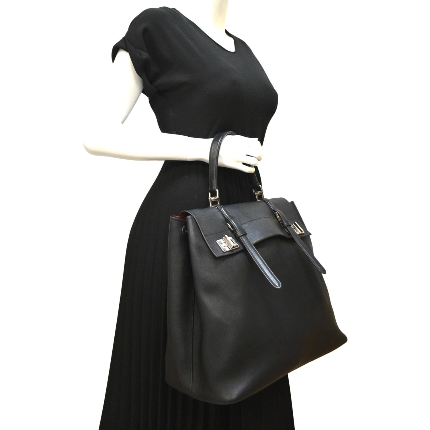 Way Tote Shoulder Bag Leather Black
