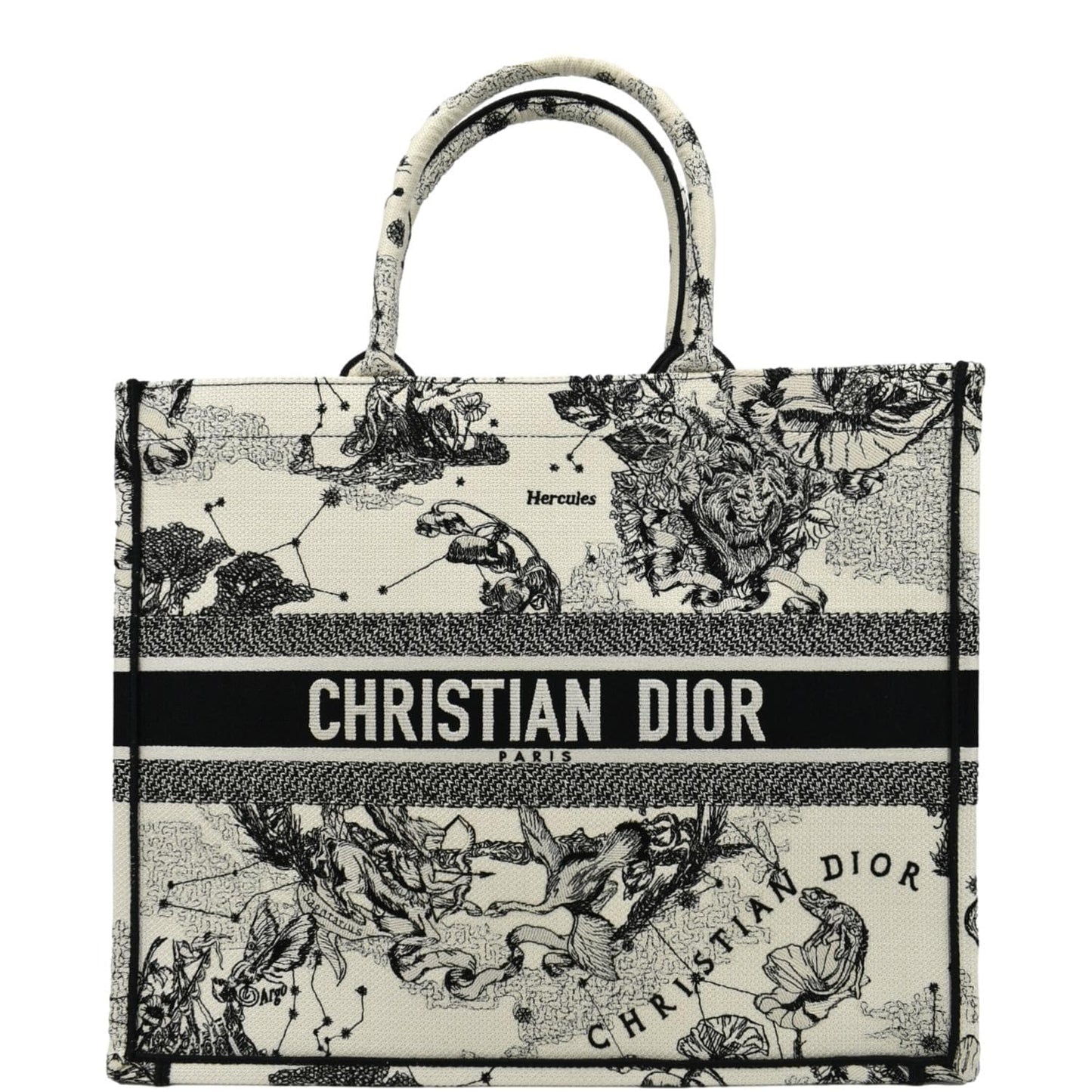 Dior Book Zodiac Embroidery Tote Bag Latte Canvas