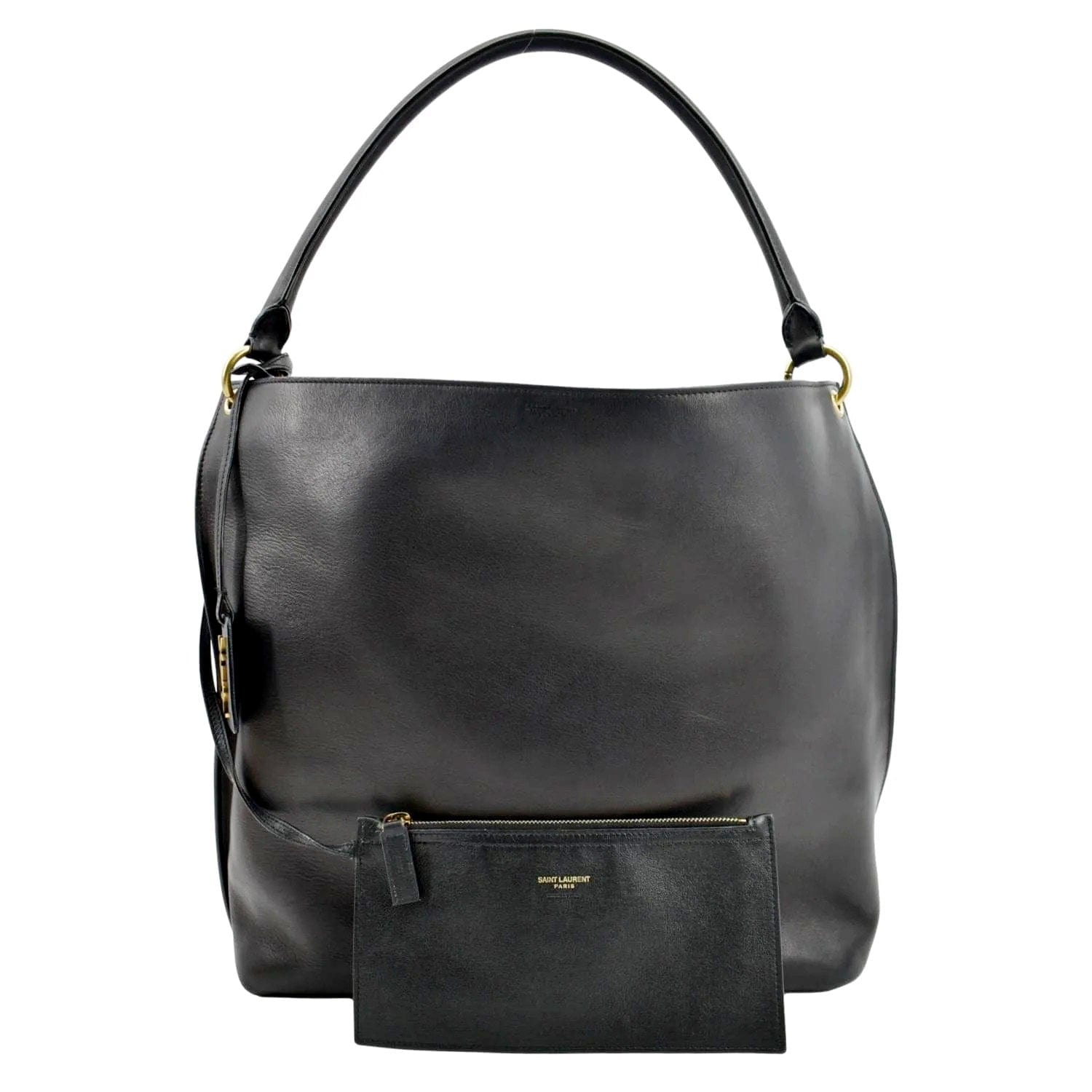 YSL Saint Laurent Saint Tag Calfskin Hobo Bag Leather Black Shoulder Bag