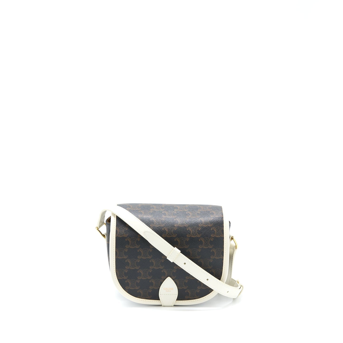 Celine Folco Purse Triomphe Handbag Canvas White Travel Bag
