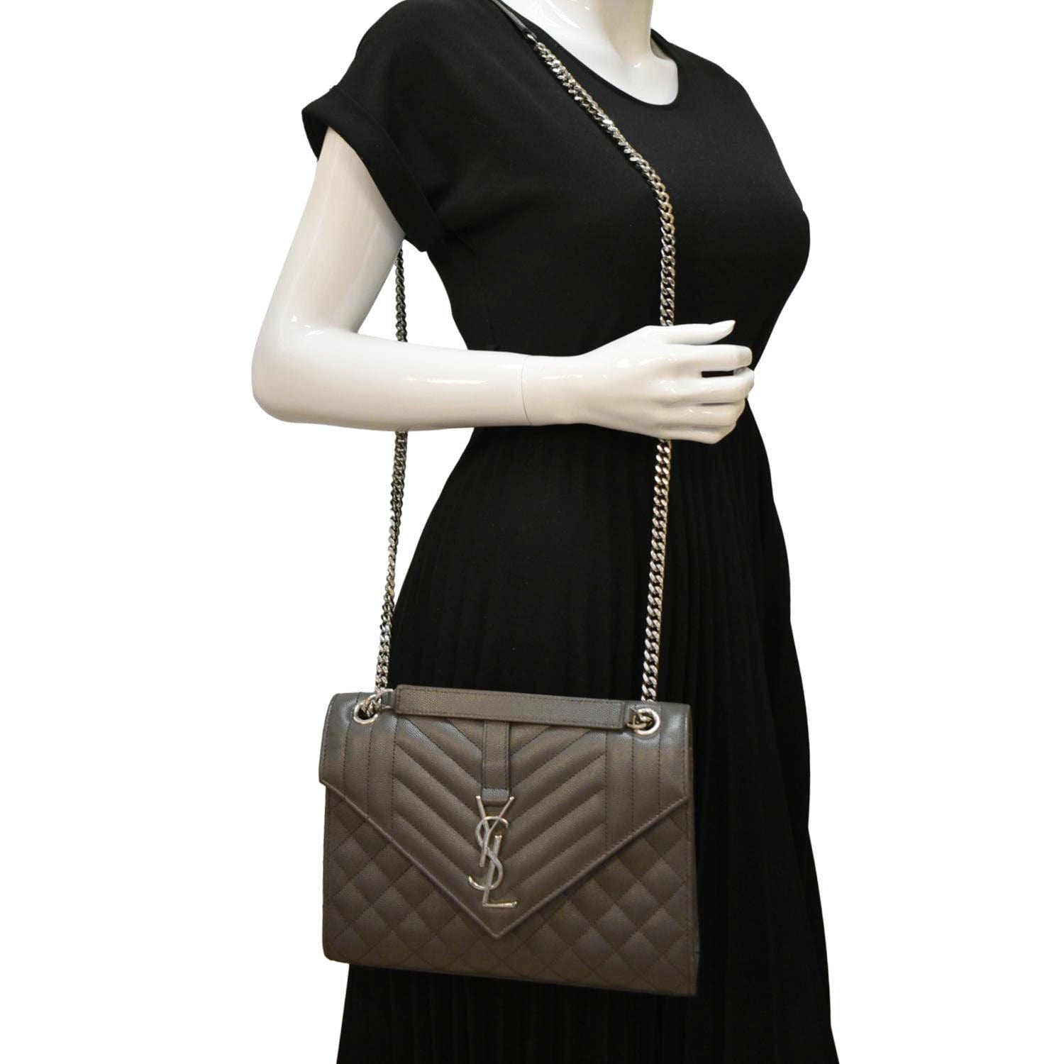 YSL Saint Laurent Saint Envelope Mix Matelassé Crossbody Bag Grey Leather Medium