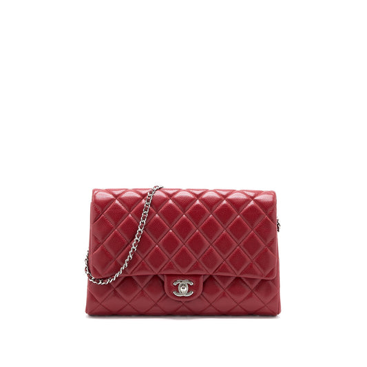Chanel Classic Timeless Flap Caviar SHW Red Clutch Bag