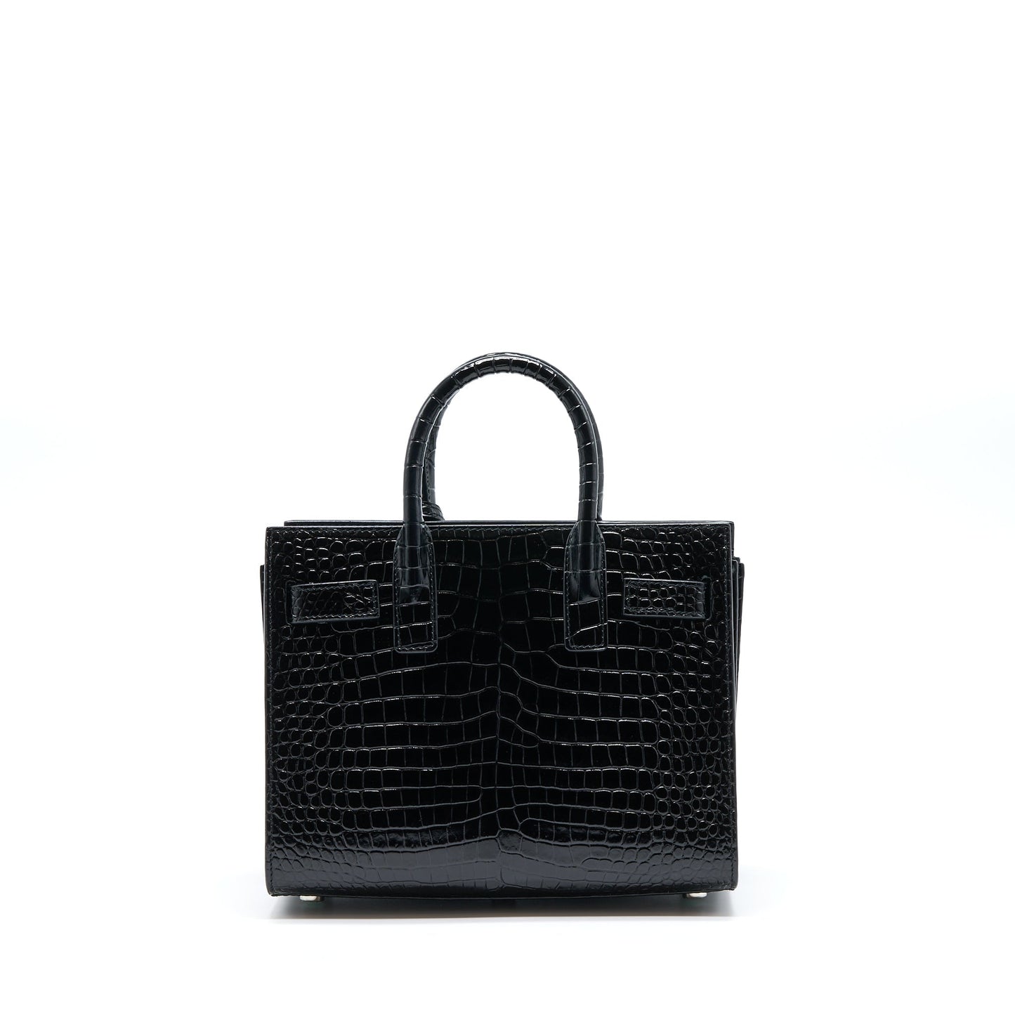 YSL Saint Laurent Sac De Jour Nano Crocodile Embossed Travel Black Travel Bag