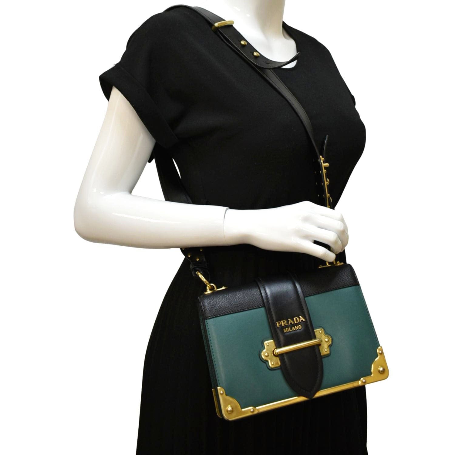 Cahier Swarovski Crystals Shoulder Bag Leather Green