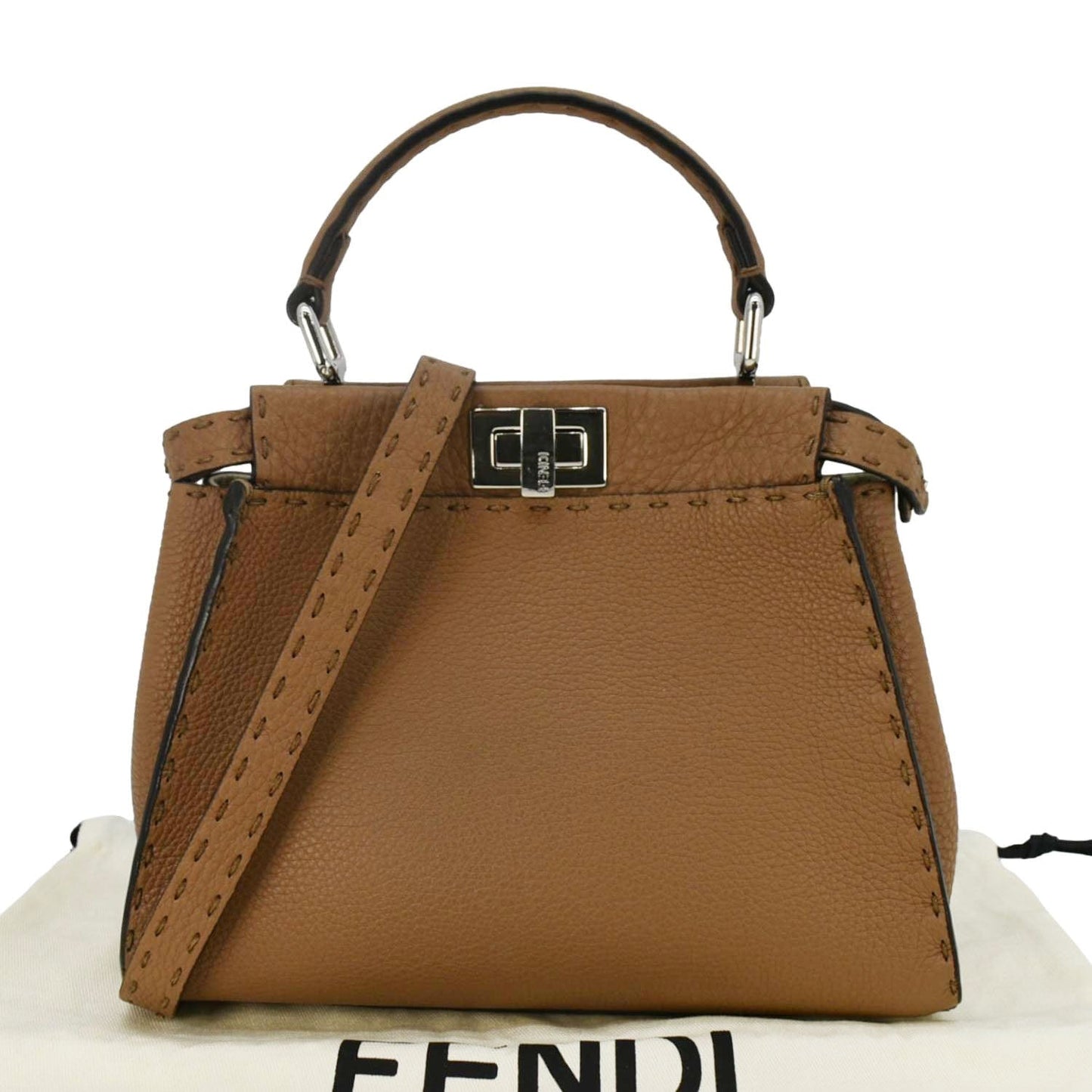 Fendi Selleria Peekaboo Crossbody Bag Leather Brown