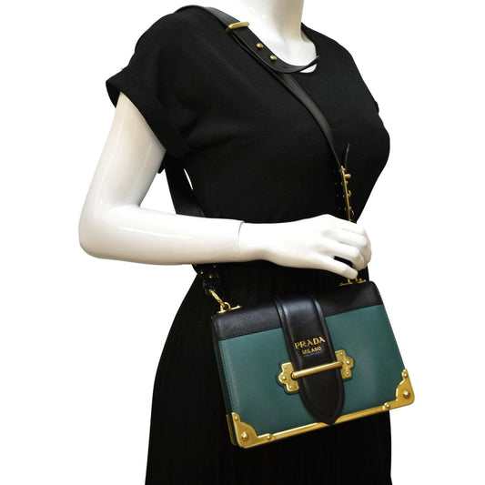 Prada Cahier Swarovski Crystals Shoulder Bag Leather Green