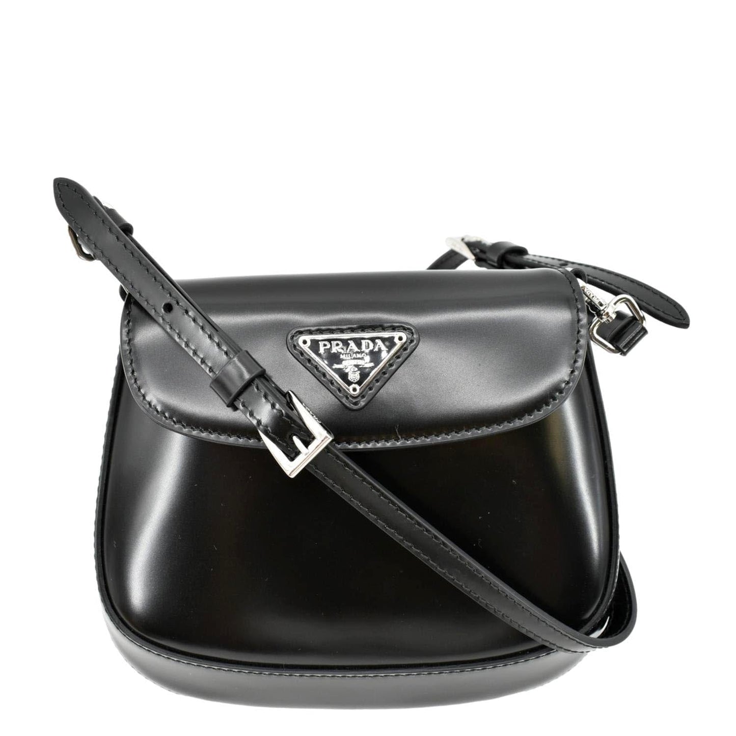 Prada Cleo Brushed Crossbody Bag Leather Black Mini
