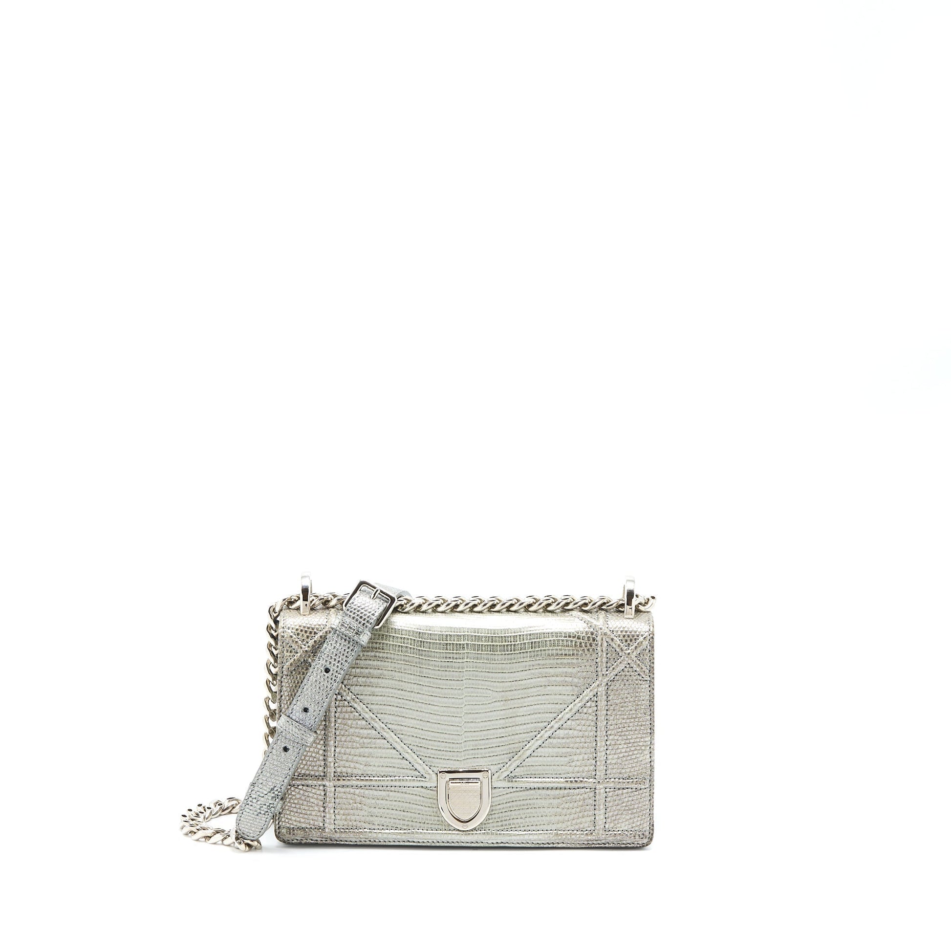 Dior ama Lizard Metallic Handbag Silver Small Travel Bag