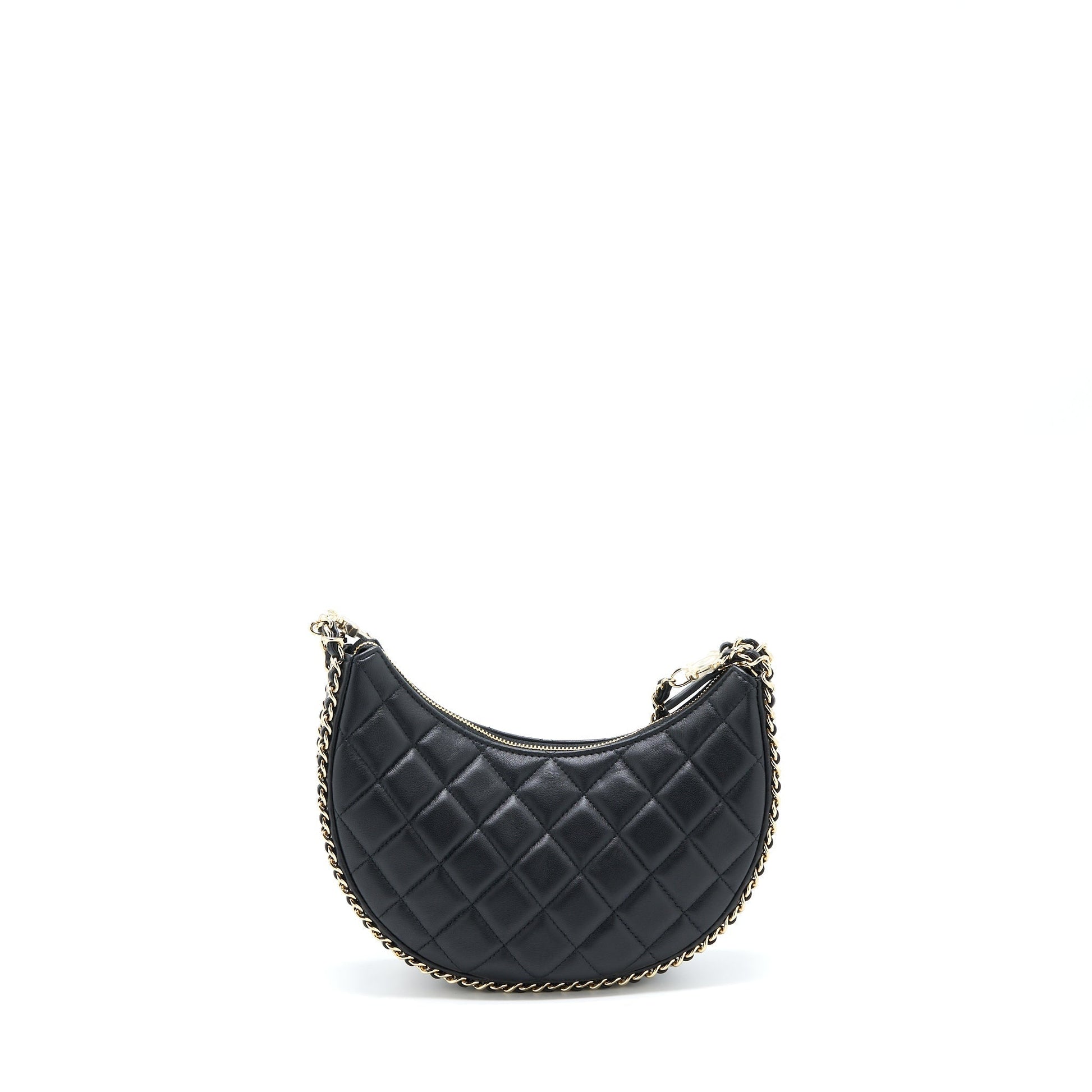 Chanel Moon Hobo Lambskin LGHW Microchip Black Small Shoulder Bag