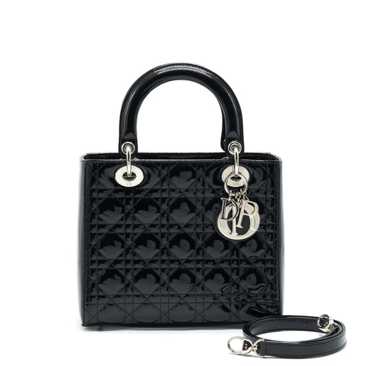 Dior Lady Patent Handbag Leather Black Travel Bag